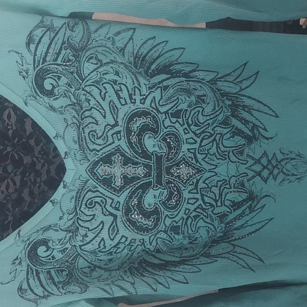 Teal Long Sleeve Top with Lace Detail